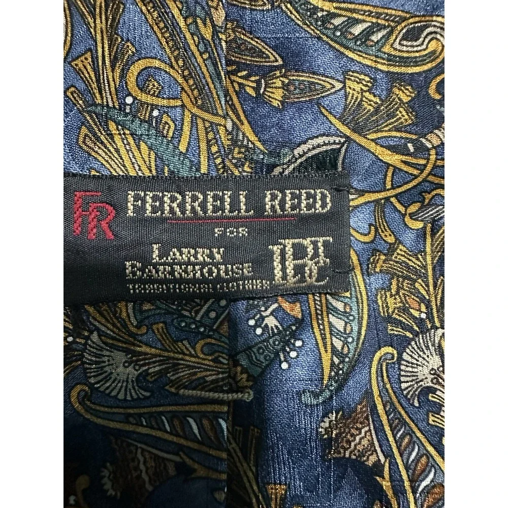 VTG Ferrell Reed Blue/Gold‎ Paisley Neck Tie Silk